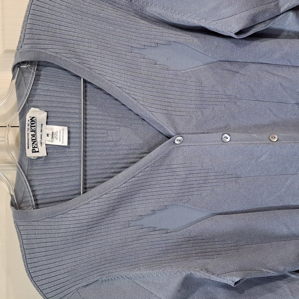 Pendleton silk blend v-neck cardigan sweater - silver gray blue - M - Picture 4 of 8